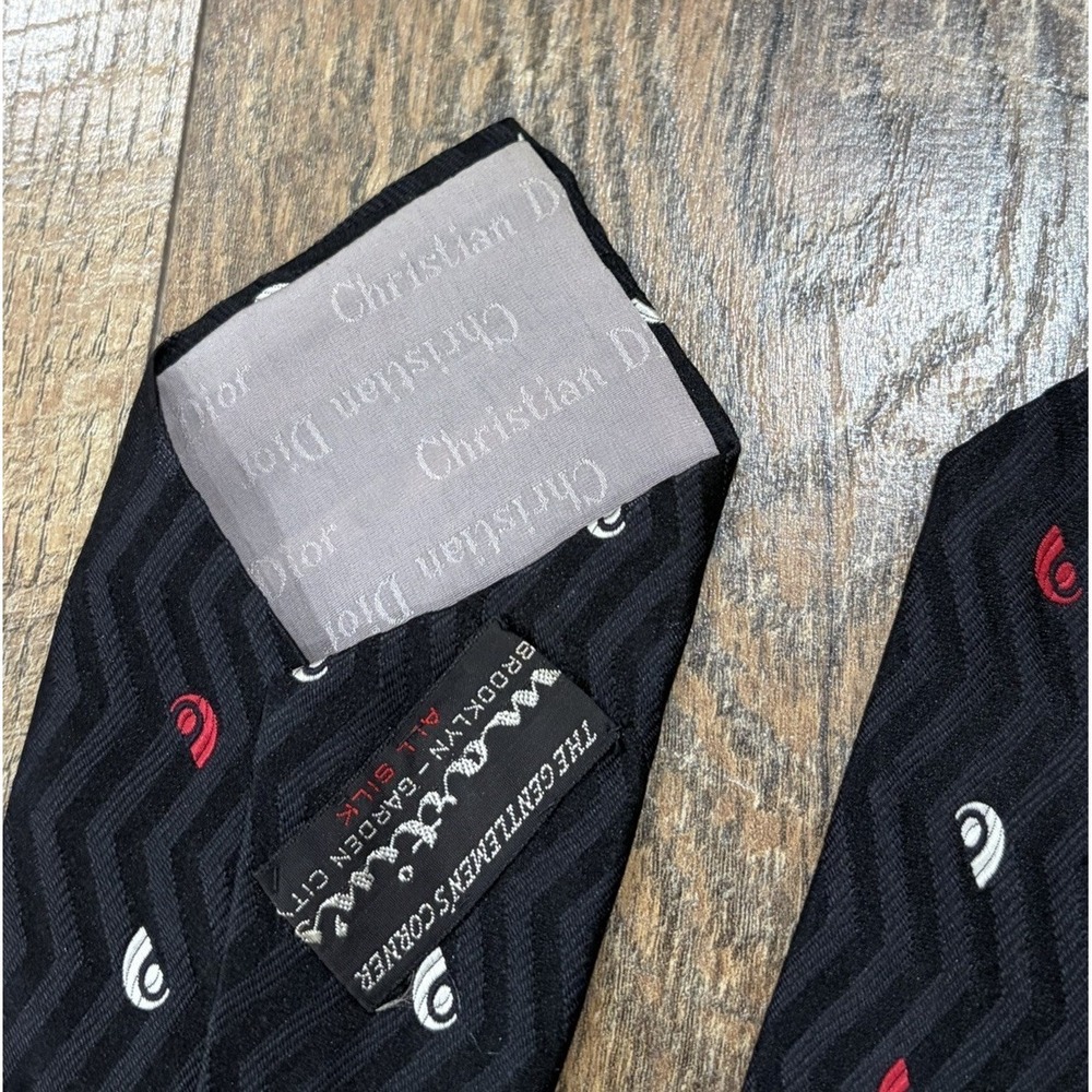Vintage 60s 70s Christian Dior Pure Silk Tie Black 52" Short Designer Preppy - Picture 4 of 6